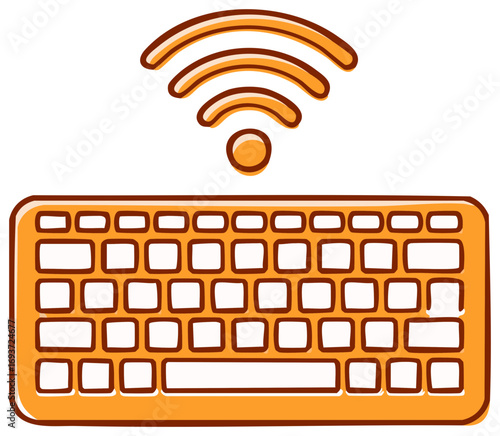 Hand drawn orange keyboard with wireless wifi symbol above