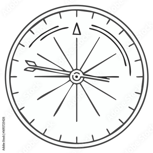 Simple hand drawn line art illustration of a compass for navigation and travel direction