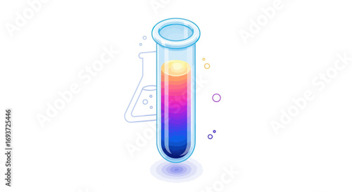 Vibrant gradient liquid in a clear glass test tube illustration.