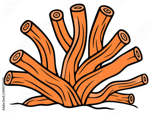 Orange pipe coral cartoon illustration for underwater and marine life designs