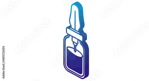 Blue gradient isometric dropper bottle with a pipette for cosmetic serum or medical liquid.