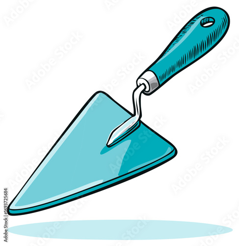 Cartoon Illustration of a Blue Trowel Tool