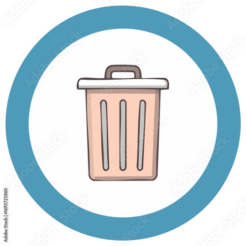Trash can icon inside a blue circle. Vector illustration for web or app design.