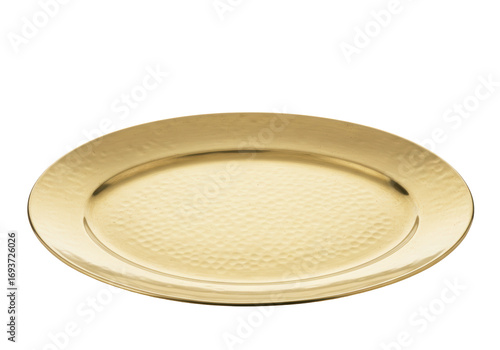 Isolated Gold Oval Plate with Textured Surface, Empty Tray, Elegant Serving Dishware