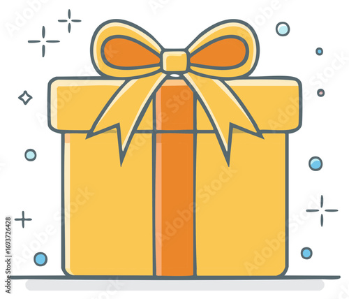 Festive Yellow Gift Box with Orange Ribbon and Bow Sparkles