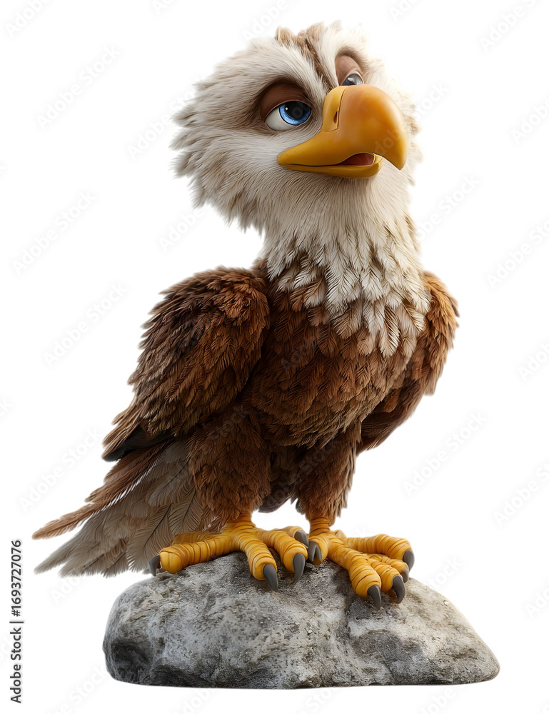 Obraz premium Cartoon eagle perched on a rock isolated on transparent background