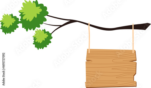 Tree Branch with Wooden Sign