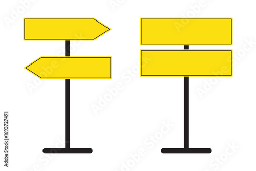 Set of yellow road signs on transparent background. Blank traffic road empty sign. Mock up template for your design. Vector illustration