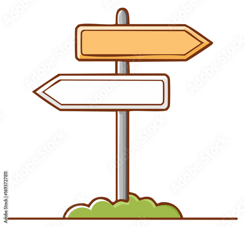 Cartoon signpost with arrow pointers indicating directions, decision making and guidance.