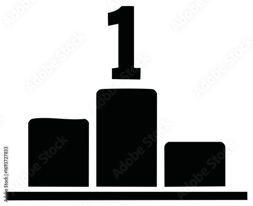 Simple Black Silhouette of Winner Podium with Number One Display