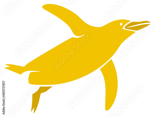 Vibrant yellow abstract penguin jumping or running dynamic illustration