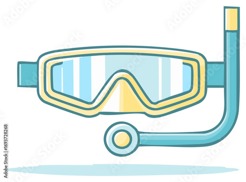 Snorkel gear cartoon illustration aquamarine and yellow summer vacation underwater fun