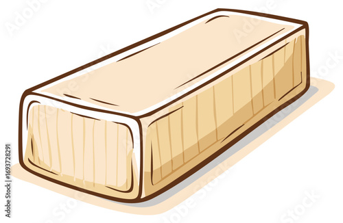 Simple drawing of a light brown rectangular bar with a cream colored top and ribbed sides