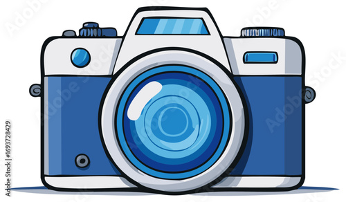 Retro Camera Illustration with Blue Lens and Body for Photography Concepts