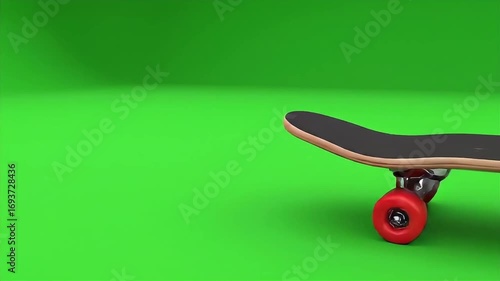 Dynamic 3D Skateboard Animation Rolls Across a Green Screen for a Creative Video Wipe Transition