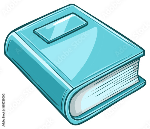 Cartoonish Light Blue Bound Book Featuring Sketchy Outlines and a Rectangular Label, Illustrative Style, Angled Perspective