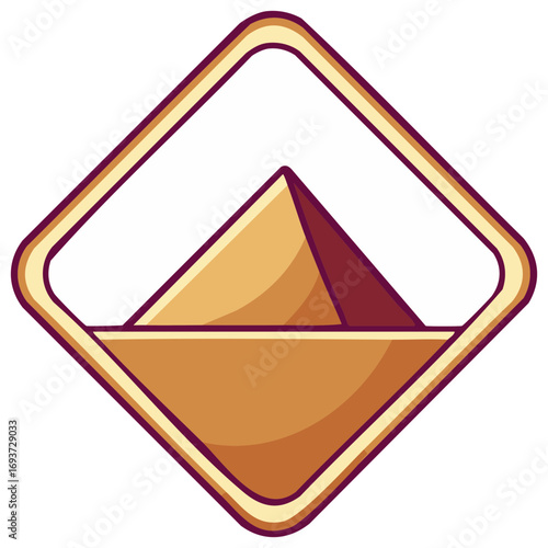 Stylized Golden Pyramid Design Graphic, Abstract Geometric Ancient Egyptian Pyramid in Diamond Border