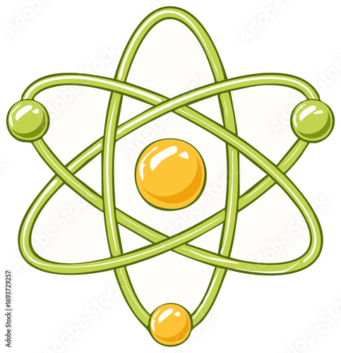 Vibrant cartoon atom symbol illustrating science research and technology concepts
