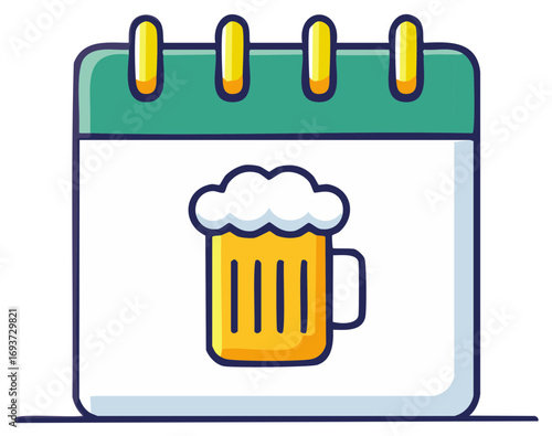 Calendar page shows beer mug icon illustration for brewery events or special occasion planning date