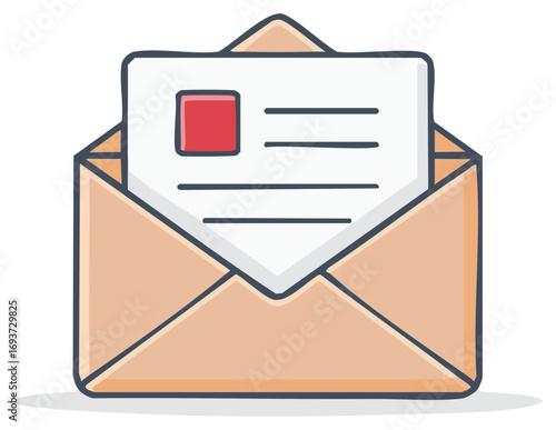 Open Envelope with Letter, Message Icon, Correspondence Graphic