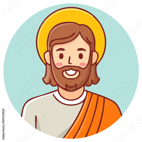 Cartoon Person with Halo and Robe Smiling Illustration, Religious Character Vector