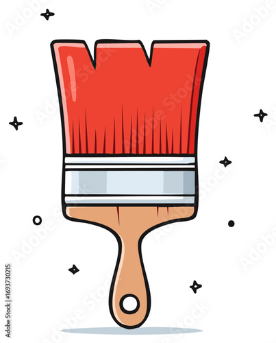 Paintbrush with Red Bristles and Decoration for Painting and Home Improvement Projects Cartoon Style Illustration