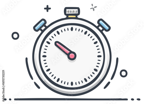 Hand drawn cartoon stopwatch timer icon for measuring speed and project deadlines