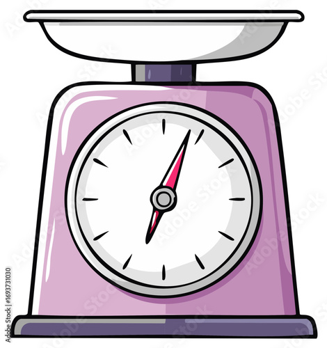 Cartoon illustration of a vintage purple kitchen scale