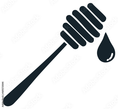 Honey dipper with dripping honey drop icon illustration