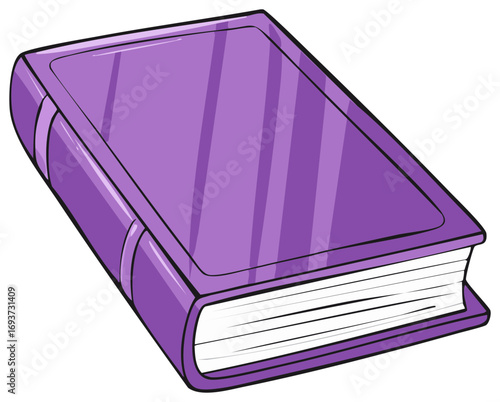 A vibrant purple hardcover book with shiny cover and visible page edges, perfect for educational or creative themes