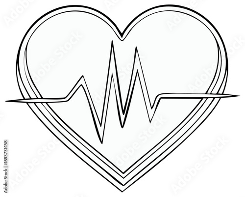 Heart shape with EKG heartbeat line graphic design vector outline