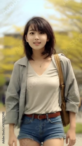 猿と遊んでいる女性