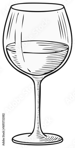 Wine Glass Illustration: Beverage Drawing in Hand Drawn Style for Menu Design