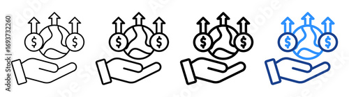 Global Revenue Icon Different Style Outline Collection Set
