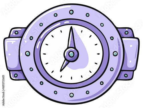 Cartoon illustration of a stylish lavender watch with a white face marking the passage of time in a modern fashion accessory style