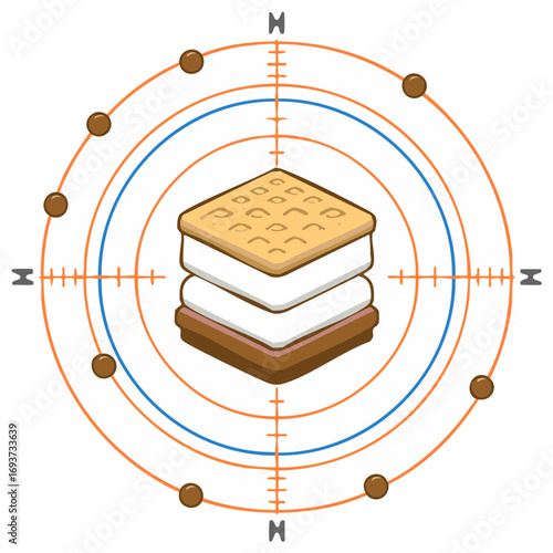 Creative illustration of a s'more dessert design within compass elements
