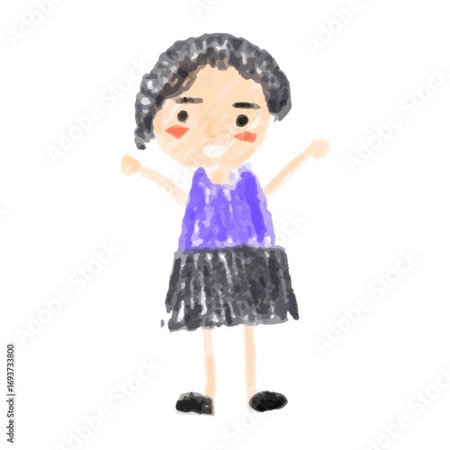 painting crayon for kids theme lovely house and family. Cute crayon kid illustration. Hand drawn doodle children drawings. Cute kids background for your design, diploma, certificate. 