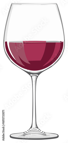 Elegant vector wine glass with ruby red wine and a long stem ready for drinking