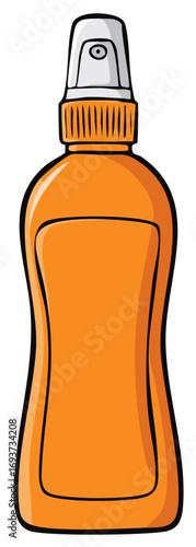 Cartoon Drawing of Orange Spray Bottle with White Sprayer Top for Liquid Products