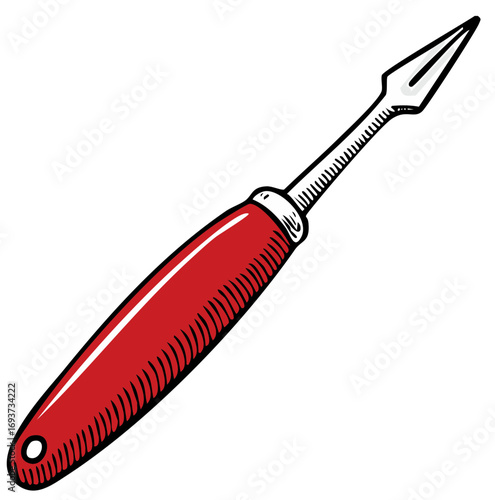 Vector illustration of a painting palette knife with red handle in retro style