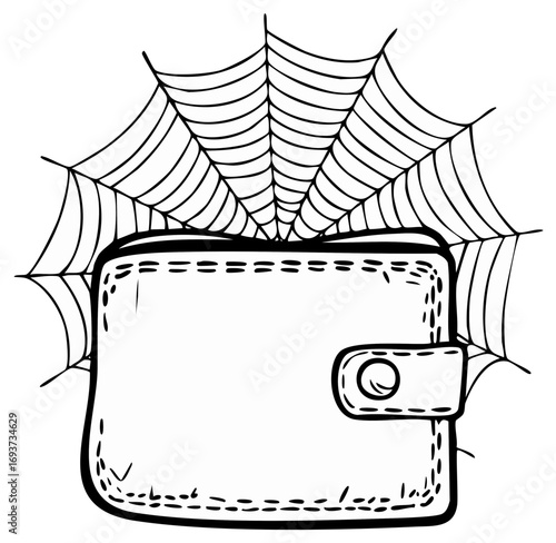 Empty wallet with spider web concept of financial struggles debt and poverty illustration