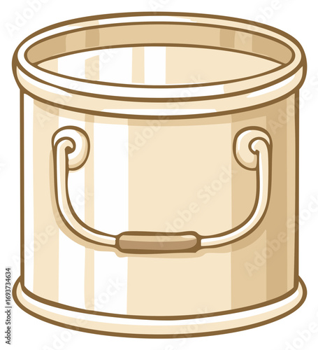 Empty metal bucket illustration, cartoon style. Household equipment, container for water or paint, cleaning object