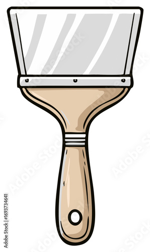 Cartoon illustration of a putty knife with a wooden handle