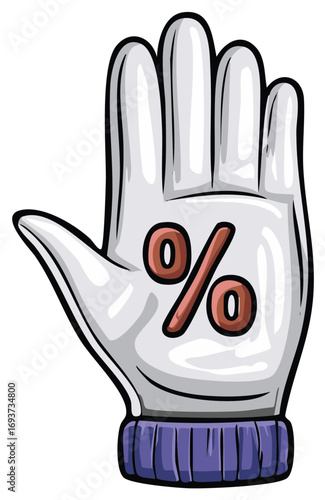 Cartoon hand wearing a glove with percent symbol. Financial offer concept illustration.