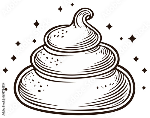 Stylized cartoon poop pile with magical sparkles funny illustration