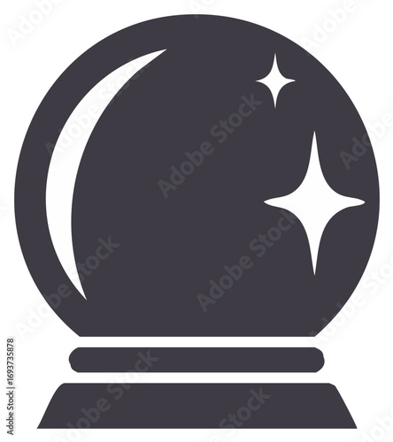 Mystical crystal ball flat vector icon with sparkles for predicting the future