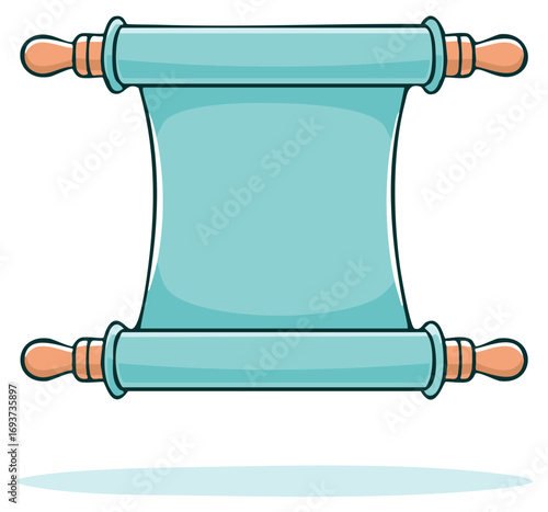 Cartoon scroll with light blue paper and wooden handles ready for text