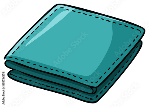 Turquoise fabric folded with stitched edges, stylized cartoon illustration