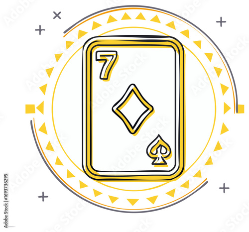 Playing card seven of diamonds vector illustration for casino game or luck concept
