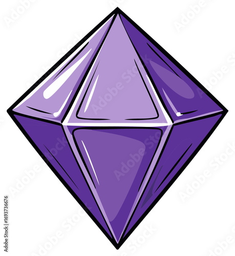 Illustration of a faceted purple diamond gem with sharp edges and smooth surfaces